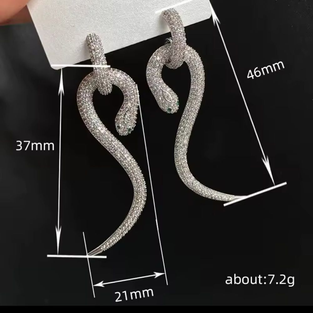 Silver Plated Serpentine Earrings with Cubic Zirconia - Picture 4 of 8